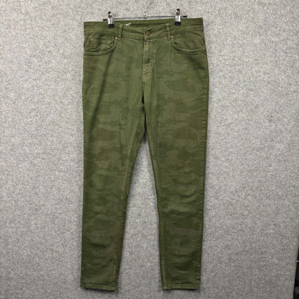 Hoxton Denim House of Pleasures Mens Olive Green Camo Skinny Fit‎ Jeans 32x32